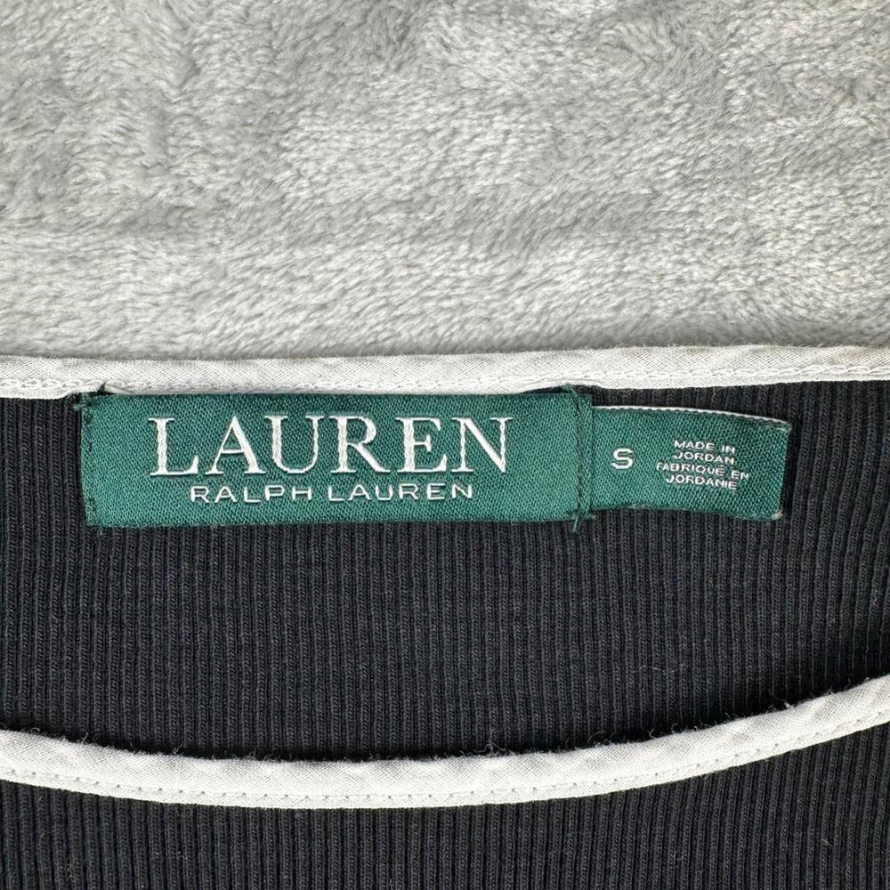 Lauren Ralph Lauren Ribbed Top Women S Navy Blue Black Preppy Coastal Nautical - Picture 10 of 11